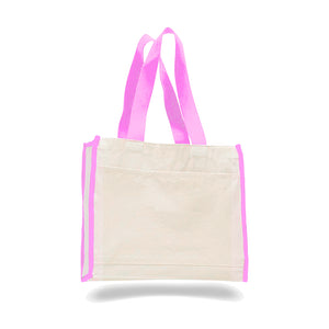 Heavy Duty Gusseted Tote with Colored Handles in Light Pink