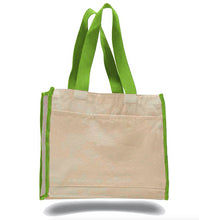 Load image into Gallery viewer, Heavy Duty Gusseted Tote with Colored Handles in Lime Green