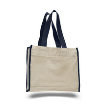 Load image into Gallery viewer, Heavy Duty Gusseted Tote with Colored Handles in Navy Blue