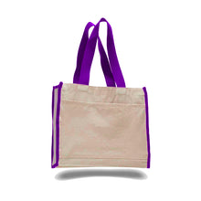 Load image into Gallery viewer, Heavy Duty Gusseted Tote with Colored Handles in Purple